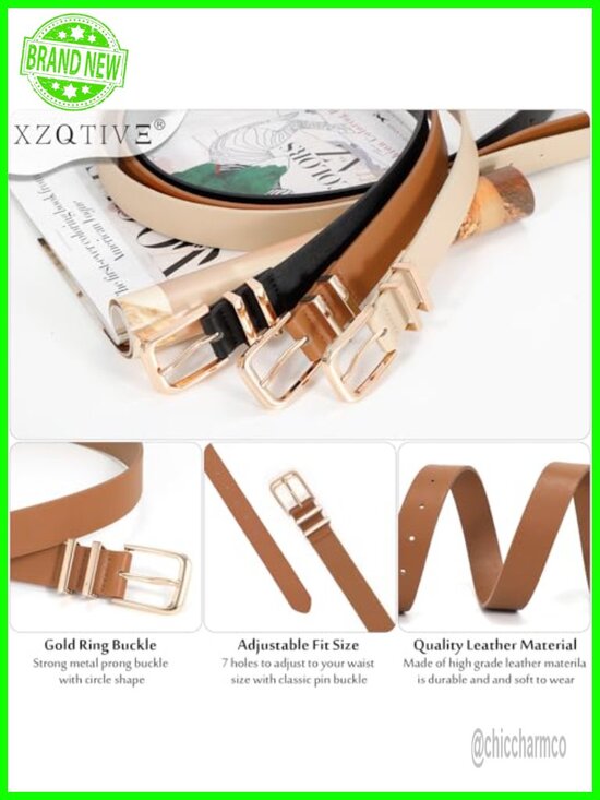 3 Pack Women\'s Leather Waist Belt with Gold Buckle for Jeans Dresses Pants main image 2
